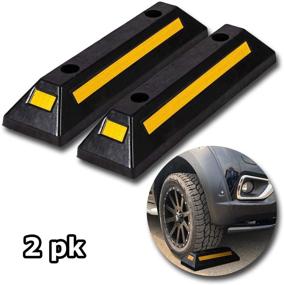 img 4 attached to The Ultimate VaygWay Rubber Parking Curb Guide: Heavy-Duty Car Parking Block – 🚗 2 Pack Black Yellow Reflective – Perfect for Universal Car, RV, Trailer Garage Use