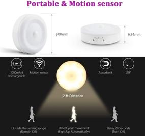 img 1 attached to 🔦 1000mAH Rechargeable LED Puck Lights - Stick Anywhere, Cordless Closet Light, Motion Sensor, Automatic Under Cabinet Lighting for Counter, Pantry, Wardrobe, Hallway, Stairs - Warm White, 3 Pack