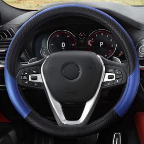 img 4 attached to 🔵 Motor Trend SW-807-BL Blue Synthetic Leather Steering Wheel Cover with Cross Diamond Stitching, 2 Tone Sport Grip in Black/Blue
