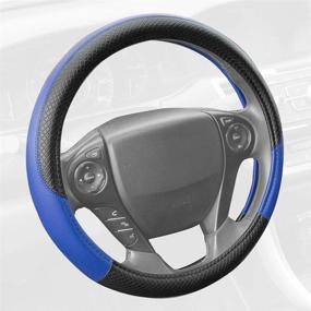 img 3 attached to 🔵 Motor Trend SW-807-BL Blue Synthetic Leather Steering Wheel Cover with Cross Diamond Stitching, 2 Tone Sport Grip in Black/Blue