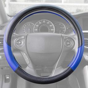 img 2 attached to 🔵 Motor Trend SW-807-BL Blue Synthetic Leather Steering Wheel Cover with Cross Diamond Stitching, 2 Tone Sport Grip in Black/Blue