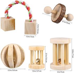 img 2 attached to POPETPOP 5PCS Chew Toys for Hamsters - Natural Wooden Play Toy with Exercise 🐹 Bell Roller - Teeth Care Molar Toy for Bunny Rabbits, Rats, Gerbils, and Other Small Animals