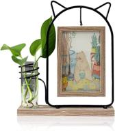 leoyoubei black metal cat head double-sided hanging photo frame - brown, holds 2 pcs 4x6 inch vertical pictures with glass front for desk, with glass vase for hydroponics or artificial plants - perfect for weddings логотип