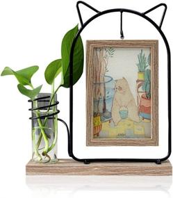 img 4 attached to Leoyoubei Black Metal Cat Head Double-Sided Hanging Photo Frame - Brown, Holds 2 Pcs 4x6 Inch Vertical Pictures with Glass Front for Desk, with Glass Vase for Hydroponics or Artificial Plants - Perfect for Weddings