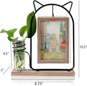 img 3 attached to Leoyoubei Black Metal Cat Head Double-Sided Hanging Photo Frame - Brown, Holds 2 Pcs 4x6 Inch Vertical Pictures with Glass Front for Desk, with Glass Vase for Hydroponics or Artificial Plants - Perfect for Weddings