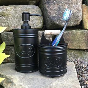 img 2 attached to 🛁 Autumn Alley Black Bathroom Accessories Set: Farmhouse Hand Soap Dispenser and Rustic Toothbrush Holder for Charming Farmhouse Bathroom Decor"