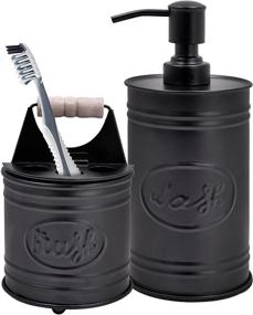 img 4 attached to 🛁 Autumn Alley Black Bathroom Accessories Set: Farmhouse Hand Soap Dispenser and Rustic Toothbrush Holder for Charming Farmhouse Bathroom Decor"