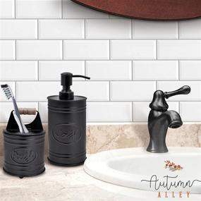 img 3 attached to 🛁 Autumn Alley Black Bathroom Accessories Set: Farmhouse Hand Soap Dispenser and Rustic Toothbrush Holder for Charming Farmhouse Bathroom Decor"