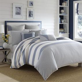 img 3 attached to Nautica Home - Fairwater Collection - 100% Cotton Comforter and Matching Sham(s), Queen Size Blue Herringbone Bedding Set - Mediterranean Inspired Design