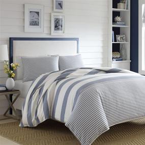 img 4 attached to Nautica Home - Fairwater Collection - 100% Cotton Comforter and Matching Sham(s), Queen Size Blue Herringbone Bedding Set - Mediterranean Inspired Design