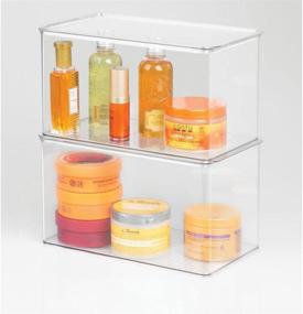 img 2 attached to 📦 mDesign Stackable Bathroom Storage Box with Lid 7" High, 4 Pack - Clear: Organize Hand Soaps, Body Wash, Shampoos, and More!