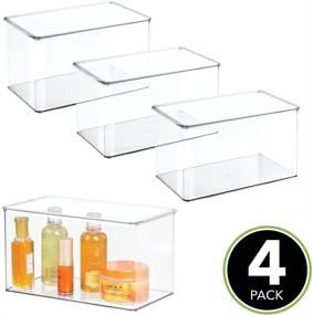 img 3 attached to 📦 mDesign Stackable Bathroom Storage Box with Lid 7" High, 4 Pack - Clear: Organize Hand Soaps, Body Wash, Shampoos, and More!