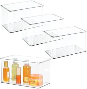 img 4 attached to 📦 mDesign Stackable Bathroom Storage Box with Lid 7" High, 4 Pack - Clear: Organize Hand Soaps, Body Wash, Shampoos, and More!