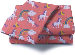 img 2 attached to Castle and Clover Lunar Unicorn Pink Sheets for Girls: Twin and Full Kids Sheet Set with Flat Sheet, Fitted Sheet, Pillowcase(s) (Full)