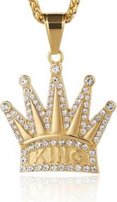 img 4 attached to 👑 HZMAN 18k Gold Plated Cz Inlay King Crown Pendant Necklace: Success, Protection & Luck