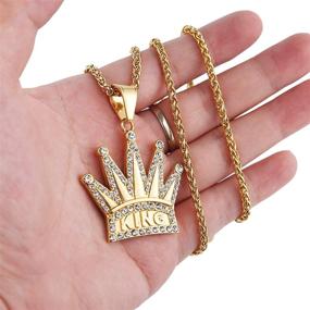 img 2 attached to 👑 HZMAN 18k Gold Plated Cz Inlay King Crown Pendant Necklace: Success, Protection & Luck