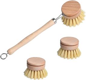 img 4 attached to 🧽 Supkiir Dish Scrub Brush: Natural, Handle & 2 Replacement Heads for Effective Kitchen and Bathroom Cleaning