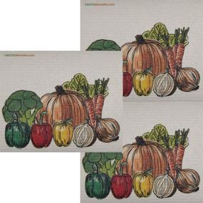 img 2 attached to 🥕 Swedish Dishcloths Set of 3 with Fresh Vegetables Design, ECO-Friendly Absorbent Cleaning Cloth, Reusable Cleaning Wipes