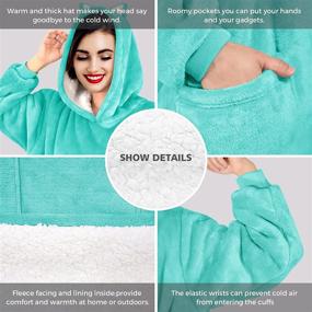 img 3 attached to 🧥 KIKILIVE Wearable Blanket Hoodie: Super Warm, Oversized Flannel Blanket with Hood Pocket and Sleeves for Men & Women