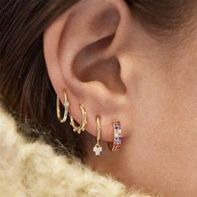 img 1 attached to Stunning 5-Piece Paris Huggie Earrings Set: Exquisite Small Gold Hoops, Cubic Zirconia & Rainbow Crystal Dangles for Women and Girls