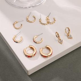 img 2 attached to Stunning 5-Piece Paris Huggie Earrings Set: Exquisite Small Gold Hoops, Cubic Zirconia & Rainbow Crystal Dangles for Women and Girls