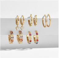 stunning 5-piece paris huggie earrings set: exquisite small gold hoops, cubic zirconia & rainbow crystal dangles for women and girls logo