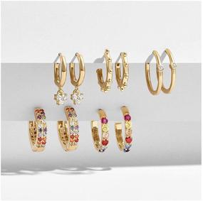 img 4 attached to Stunning 5-Piece Paris Huggie Earrings Set: Exquisite Small Gold Hoops, Cubic Zirconia & Rainbow Crystal Dangles for Women and Girls