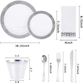 img 3 attached to 🍽️ 210-Piece Disposable Silver Plastic Dinnerware Set, Includes: 30 Dinner Plates, 30 Dessert Plates, 30 Cups, 30 Linen-Like Silver Paper Napkins, and 30-Piece Plastic Silverware Set