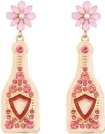 sparkling crystal dangle earrings: glamorous wine bottle and champagne glass jewelry for women's cocktail party logo