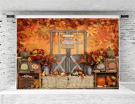 🎃 captivating autumn harvest: kate 7x5ft thanksgiving photography backdrops with falling leaves, pumpkins, and a stylish photo booth prop logo