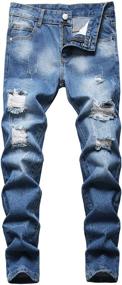 img 4 attached to 👖 Stylish Wedama Distressed Ripped Stretch Jeans for Fashionable Boys