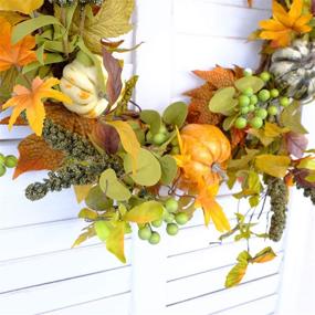 img 1 attached to 🍁 Bibelot 20 inch Autumn Wreath - Pumpkin and Maple Leaf Wreath with Green Berry for Front Door Hanging Wall Decor, Fall Harvest and Thanksgiving Home Decoration