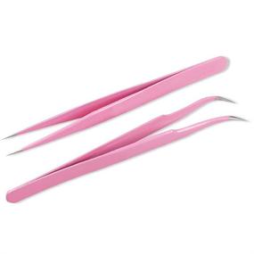 img 3 attached to ✂️ AKOAK 2-Piece Eyelash Extension Tweezers Set - Straight and Curved Stainless Steel Tweezers - Pink