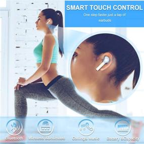 img 1 attached to 🎧 Беспроводные Bluetooth наушники, наушники Bluetooth 5.0 с микрофоном, стереозвук TWS, сенсорное управление, шумоподавление, водонепроницаемые спортивные наушники для iPhone/Android (белый)