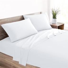 img 4 attached to 🛏️ Mellanni Organic Cotton Sheets - 400TC Queen Size Sheets Set - White Queen Sheets - White Bedding Sets Queen - 4 Piece White Sheets Queen Set - Sheet Set Queen Size - Up to 16" Mattress (Queen, White): Luxurious Comfort and Sustainably Chic Bedding