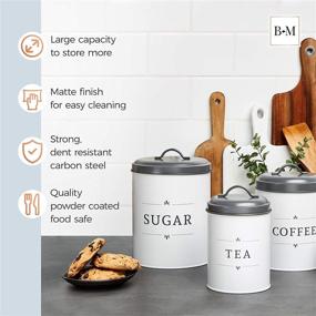 img 2 attached to 🏡 Farmhouse Kitchen Canisters Set of 3 - Baie Maison Large Canister Sets for Kitchen Counter in White - Coffee Tea Sugar Containers - Rustic Kitchen Canisters Decor - Metal Jars for Farmhouse Style Kitchen