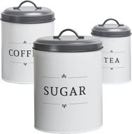 🏡 farmhouse kitchen canisters set of 3 - baie maison large canister sets for kitchen counter in white - coffee tea sugar containers - rustic kitchen canisters decor - metal jars for farmhouse style kitchen логотип