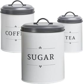 img 4 attached to 🏡 Farmhouse Kitchen Canisters Set of 3 - Baie Maison Large Canister Sets for Kitchen Counter in White - Coffee Tea Sugar Containers - Rustic Kitchen Canisters Decor - Metal Jars for Farmhouse Style Kitchen