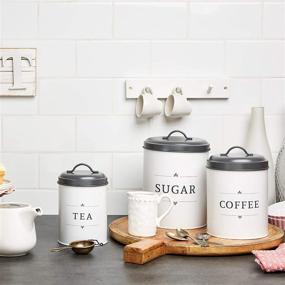 img 1 attached to 🏡 Farmhouse Kitchen Canisters Set of 3 - Baie Maison Large Canister Sets for Kitchen Counter in White - Coffee Tea Sugar Containers - Rustic Kitchen Canisters Decor - Metal Jars for Farmhouse Style Kitchen