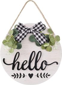 img 4 attached to CYNOSA Welcome Hello Sign Porch | Front Door Decor | Rustic Wooden Door Hangers Wreath | Decoration Wall Hanging Vertical Sign | Farmhouse Outdoor Wall Decor (Hello White)