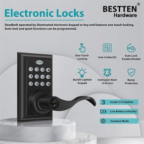 img 3 attached to 🔒 Top-rated BESTTEN Contemporary Keyless Entry Door Lever: Modern Programmable Lock with Auto Locking & 50 User Codes – Matte Black