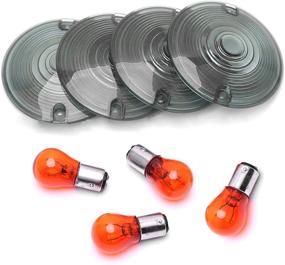 img 4 attached to 🏍️ Enhance Your Harley Davidson Electra Glides with PerfecTech 4 Pcs Touring OEM Turn Signal Lenses+Amber Bulbs: Flat Black Smoked for a Sleek Look