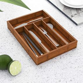 img 2 attached to 🗄️ BAMEOS Bamboo Drawer Organizer: Efficient Silverware Holder & Utensil Organizer for Kitchen & Garage