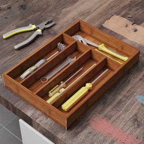 img 1 attached to 🗄️ BAMEOS Bamboo Drawer Organizer: Efficient Silverware Holder & Utensil Organizer for Kitchen & Garage