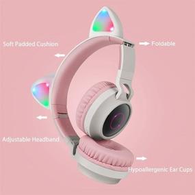 img 3 attached to 🐱 Blue Cat Ear Bluetooth Wireless/Wired Headphones with Volume Limiting, LED Light Up, and Microphone for Kids by Aresrora