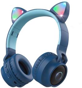 img 4 attached to 🐱 Blue Cat Ear Bluetooth Wireless/Wired Headphones with Volume Limiting, LED Light Up, and Microphone for Kids by Aresrora