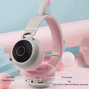 img 2 attached to 🐱 Blue Cat Ear Bluetooth Wireless/Wired Headphones with Volume Limiting, LED Light Up, and Microphone for Kids by Aresrora