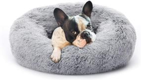 img 4 attached to 🐾 Eterish 23 inch Fluffy Round Calming Dog Bed Plush Faux Fur, Anxiety Donut Dog Bed for Small Dogs and Cats, Pet Cat Bed with Raised Rim, Machine Washable - Light Grey: A Comfy Haven for Anxious Pets