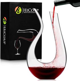 img 4 attached to 🍷 HiCoup Wine Decanter 750ML - Lead Free Crystal Glass Red Wine Carafe & Aerator for Home Bar - Hand Blown Modern U Shape Design