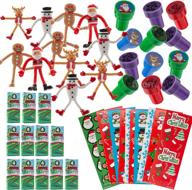 🎅 favonir christmas party favor stuffers 84 pcs goody bag assortment - bendable characters, self-ink stampers, crayons, colorful holiday theme sticker assortment - kids activity toys and fun reward prizes логотип